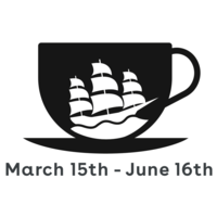 Logo with ship in a tea cup for Tale of Tea Cities exhibit